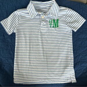 Crewcuts Kids Polo with Blue Stripes and Green Monogram